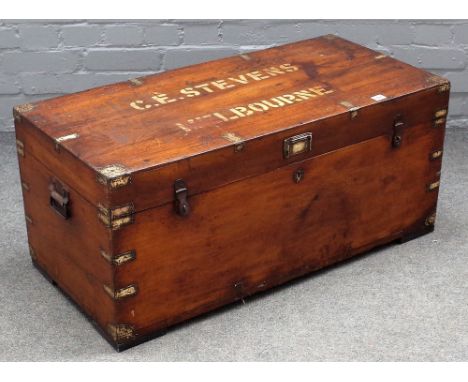 A late 19th century Chinese export, brass bound camphor wood trunk, 94cm wide x 42cm high.