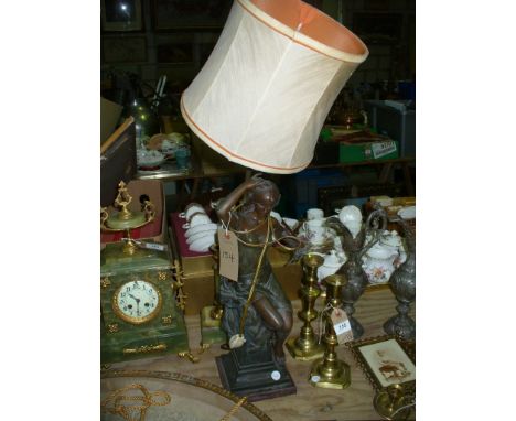 An Early 20th Century spelter art nouveau lady figural table lamp.