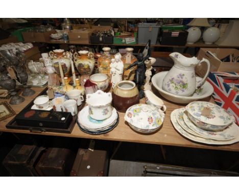 A Pair of Victorian two handled landscape vases ,a lacquered glove box, commemorative cup and saucer, Wedgwood green jasperwa