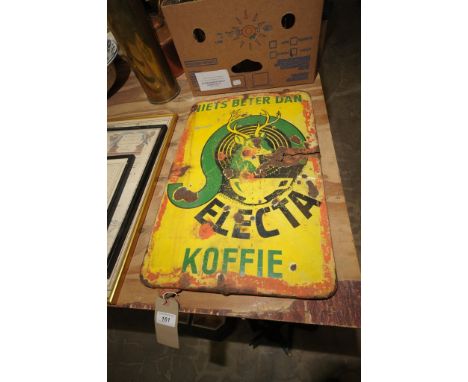 A mid 20th Century Dutch enamel Coffee house sign Painted in green, yellow and red enamel with text translated as 'Nothing be