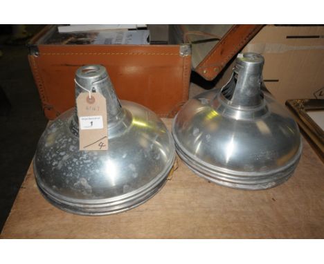 Eight metal industrial type hanging light shades.&nbsp;