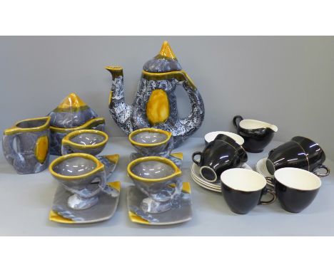 A vintage Vallauris glazed ceramic tea set and an Alfred Meakin tea set 