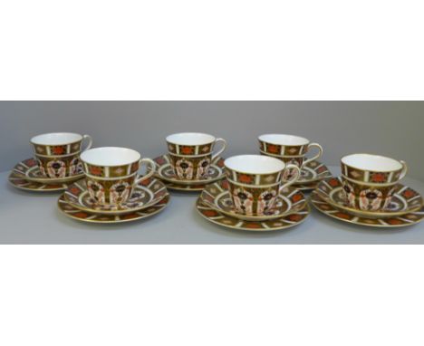 Six Royal Crown Derby 1128 Imari trios, first quality 