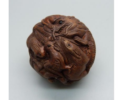 A Zodiac ball netsuke 