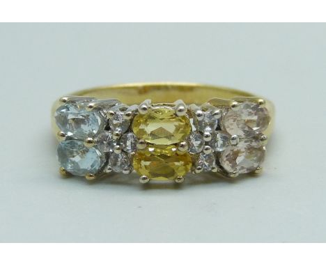 A silver gilt gem set ring including citrine, R/S 