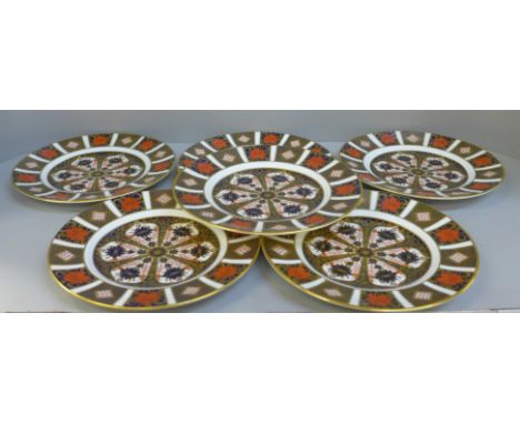 Six Royal Crown Derby 1128 Imari side plates, first quality, 21.5cm, (8½") 