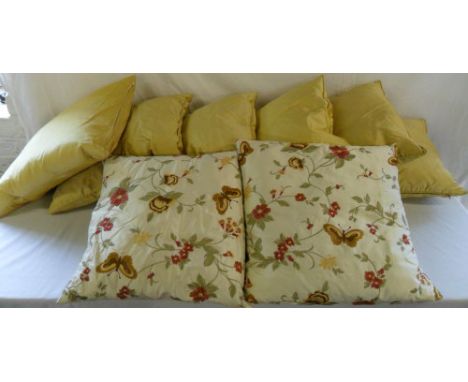 6 yellow Jonelle silk cushions & 2 John Lewis silk tapestry cushions