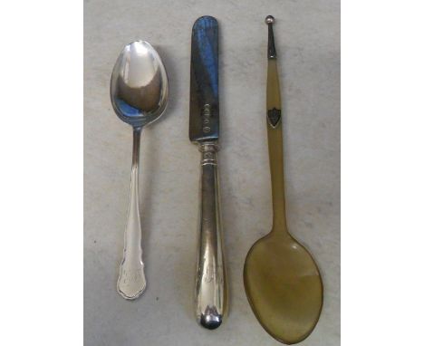 Silver butter knife London 1883  maker Walter & John Barnard weight 1.43 oz, Silver spoon Sheffield 1916 Maker William Hutton