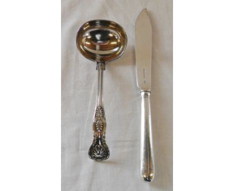 Silver ladle London 1904 Maker George Jackson & David Fullerton & silver fish knife London 1869 Maker George Aldwinckle total