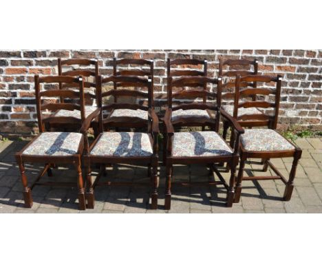 8 oak ladder back chairs inc 2 carvers