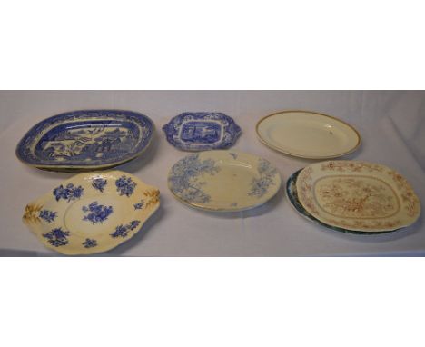 Large willow pattern meat dish, Spode plate and other various plates/meat dishes