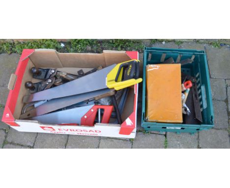 Various old tools including Record & Stanley planes, hand tools, saws etc