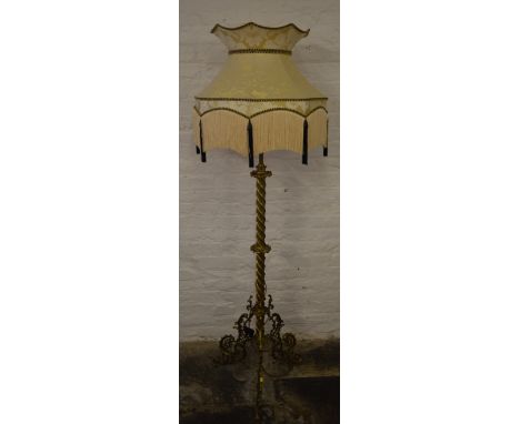 Brass Victorian style standard lamp with shade