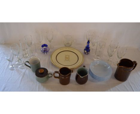 Wedgwood jugs, Spode bowls, drinking glasses etc