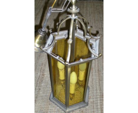 Hexagonal brass & glass 3 light fitting