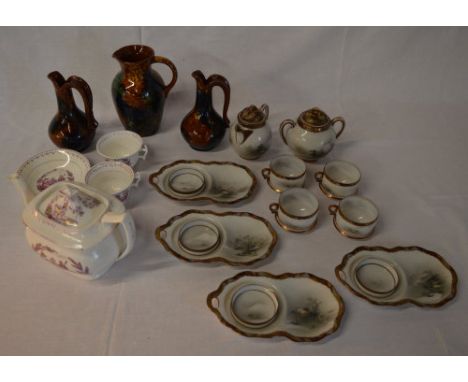 19th cent tea pot, cups, saucers & other various ceramics
