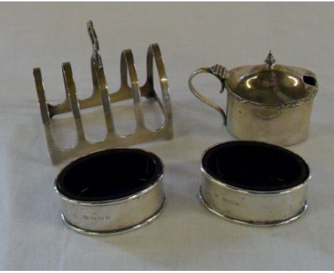 Pair of silver salts Birmingham 1907 Maker George Nathan & Ridley Hayes, silver mustard pot Birmingham 1913 Maker William Hut