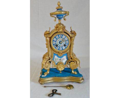 Ornate French gilded mantel clock H 40 cm