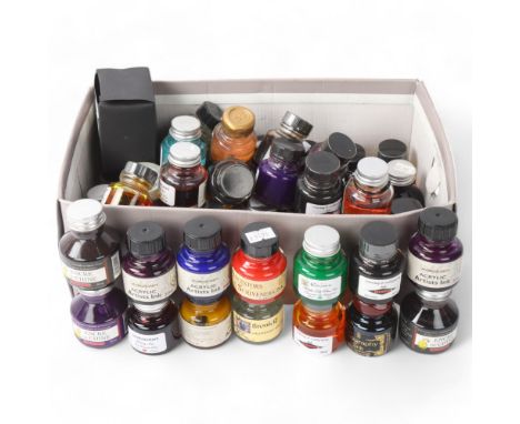 A box of calligraphy inks, over 50 bottles various colours, Diamine and other marks
