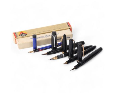 5 Vintage fountain pens, including Swan self-filler, Sheaffer, Blackbird, Summit (boxed), Conway Stewart No 545 (boxed)
All i