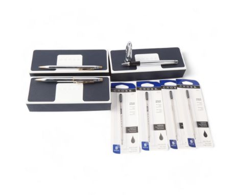 3 Cross pens, 2 Medalist ball point pens and 1 Chromed rollerball pen , together with 4 ballpoint refills
As new and unused