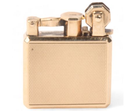A small 9ct gold vintage Viceroy lighter, makers mark to base S&amp;SLO, Rg772309, hallmark rubbed, stamped 9 and 375 to hamm