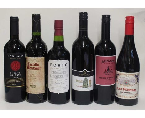 Mixed lot of wines, to include various red table examples, one bottle of ruby port, one bottle of Sauvignon blanc, one  bottl