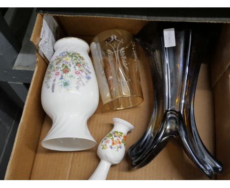 A large Carnival glass vase, Aynsley Wild Tudor vase, a/f, Bell's decanter, Ilford camera, etc. **PLEASE NOTE THIS LOT IS NOT