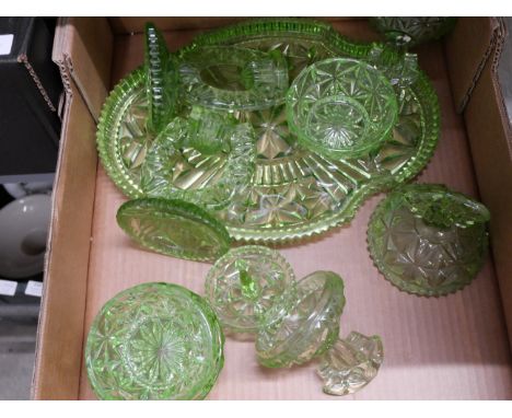 A green glass dressing table set and a chrome covered pottery tea service **PLEASE NOTE THIS LOT IS NOT ELIGIBLE FOR IN-HOUSE