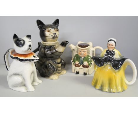 A Tony Wood Studios 'Darby &amp; Joan' teapot, 'Old Lady Teapot', 'Pussyfoot' teapot and Toby dog teapot