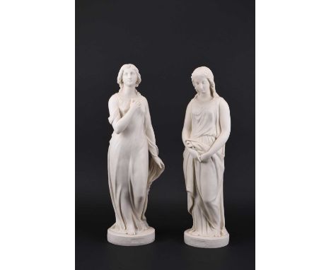 A pair of Copeland parian figures of Maidenhood and Beatrice, after the original sculpture by Edgar George Papworth, inscribe