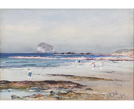 Thomas Swift Hutton (c.1860-1935) Bass Rock, Scotland from the beach, signed and dated 1906 lower right, watercolour, 23 x 33