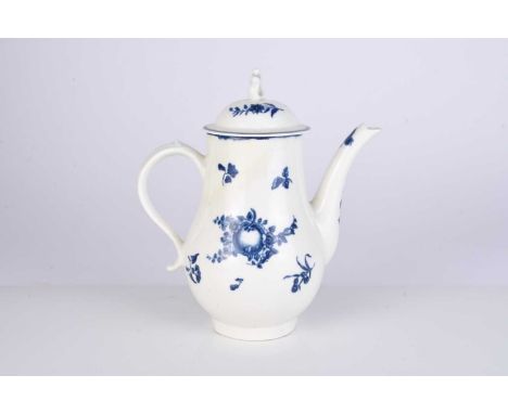 A rare and early Caughley porcelain 'Stalked Fruit' coffee pot and covercirca 1775-78transfer-printed in underglaze blue, fea