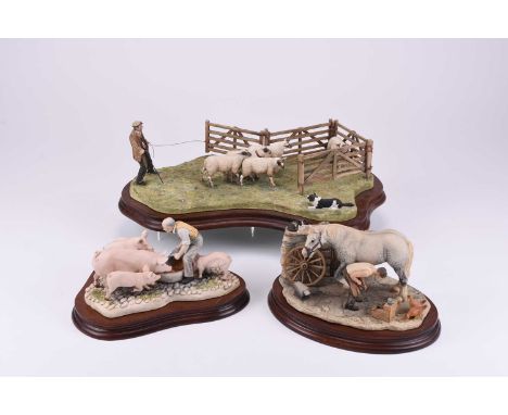 A group of Border Fine Arts models, comprising 'Anxious Moment', a farmer with sheep at a gate, limited edition 898/1750, wit