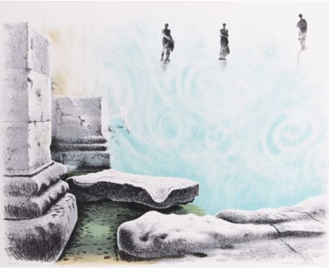 ARR David Gentleman (b.1930) Bath Abbey Precinct, 1974, signed lower right, numbered 58/100 and blind stamped lower left, lit