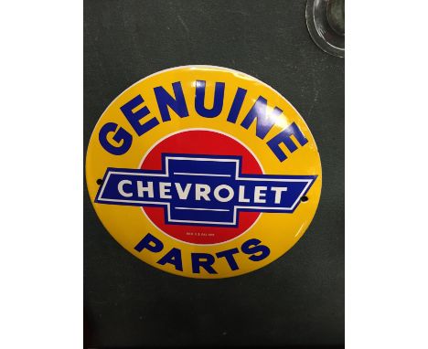 A SMALL CIRCULAR ENAMEL 'CHEVROLET' SIGN. D 15CM 