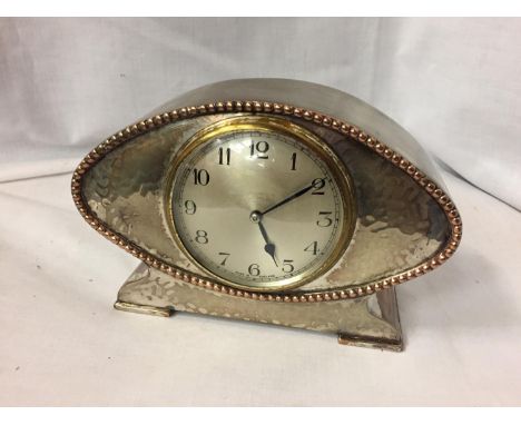 A DECO STYLE WHITE METAL MANTLE CLOCK 