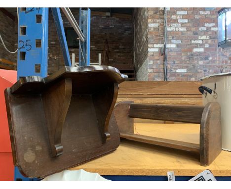 AN OAK BOOKSHELF AND A MAHOGANY WALL SHELF 