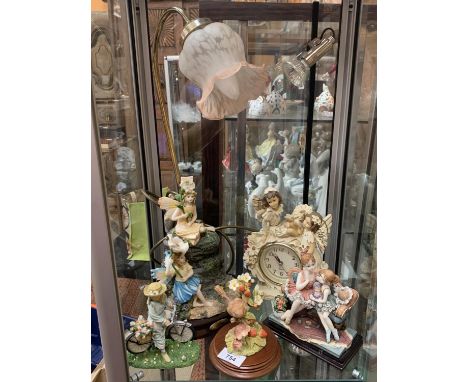 A COLLECTION OF CERAMICS TO INCLUDE A FAIRY TABLE LAMP, A FAIRY CLOCK, TWO BALLERINAS, A ROBIN AND A GIRL ON A BIKE 