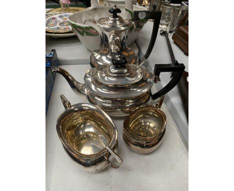 A SILVER PLATED SET TO INCLUDE A TEAPOT, COFFE POT A SUGAR BOWL AND A JUG 