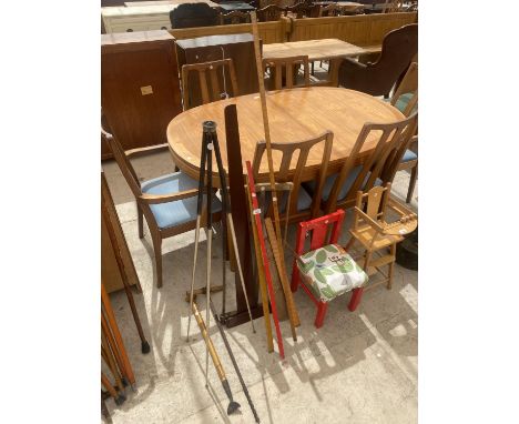 AN ASSORTMENT OF ITEMS TO INCLUDE A SAW, A TRIPOD AND MEASURING STICKS ETC 