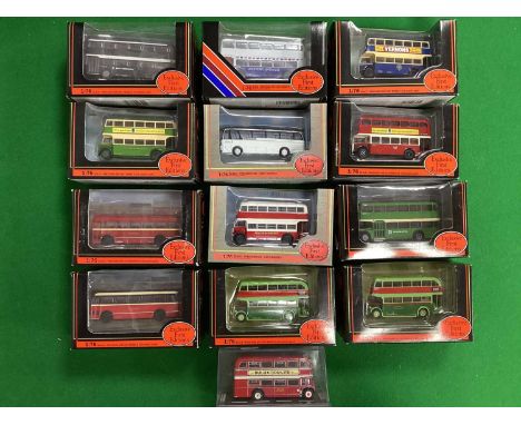 Thirteen 1:76th Scale Diecast Model Buses, mostly by EFE to include #12309 Harrington Grenadier - Black &amp; White, boxed.