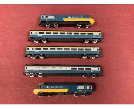 An 'N' Gauge Intercity 125 Set by Graham Farish, comprising power unit, dummy unit and three coaches, including buffet car, g