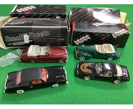Four 1:43rd Scale White Metal Model Cars by Western Models, Small Wheels, to include WM #WP111 1973 Lincoln Continental Mk IV