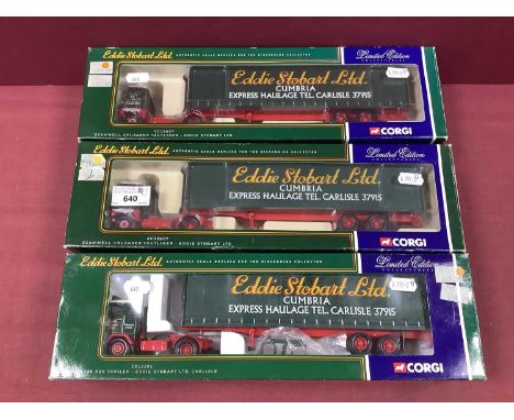 Three Corgi 1:50th Scale Diecast Model Commercial Vehicles, all with Eddie Stobart liveries, to include #CC12607 Scamell Crus