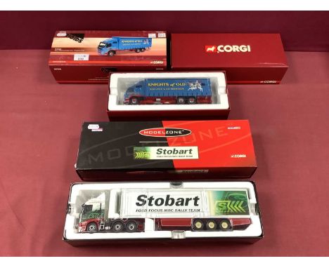 Two Corgi 1:50th Scale Diecast Model Commercial Vehicles, #CC14012 Volvo FH box trailer, Eddie Stobart Ford Focus WRC Rally T