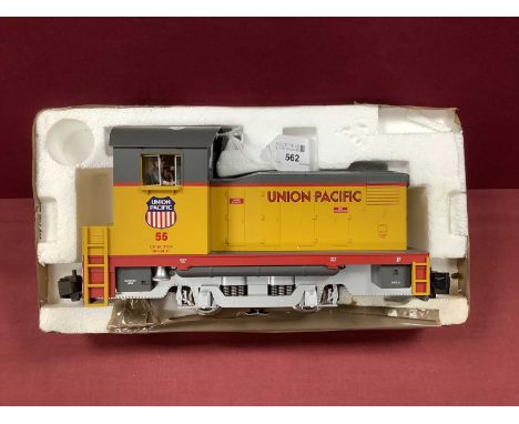 U.S.A Trains 'G' Gauge 0-4-0 'Union Pacific' Switcher, overall yellow/grey livery R/No 55, good unboxed untested condition, (