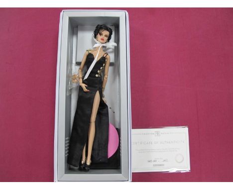 A Boxed 2021 Genuine Integrity Toys Fashion Royalty 1:6 Scale Doll designed by Jesus Ayala, black pin dress, spare hands stan