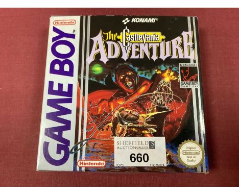 The Castlevania Adventure Nintendo Game Boy Game Cartridge by Konami, boxed with instruction leaflet, (felt tip pen ink to re