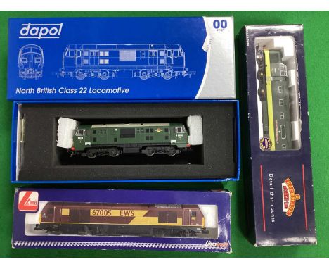 Three 'OO' Gauge/4mm Boxed Diesel Locomotives, comprising a Dapol Class 22 Bo-Bo BR green R/No D6313 (minor "Touch UP"); Bo-B